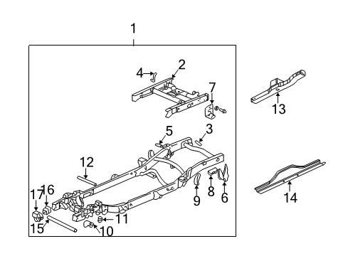 2002 GMC Sierra 2500 Frame & Components Transmission Crossmember Diagram for 15057775