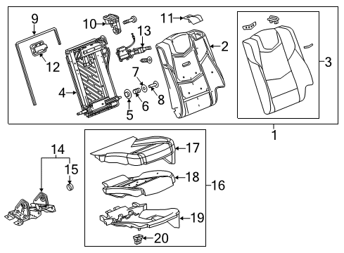 2014 Cadillac ELR Rear Seat Components Seat Back Panel Inner Bushing Diagram for 13264248