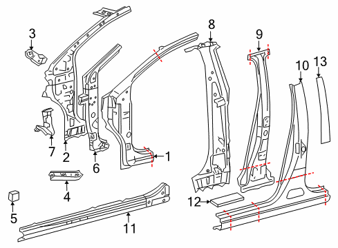2015 Toyota Yaris Center Pillar & Rocker, Hinge Pillar Center Pillar Reinforcement Diagram for 61037-0D907