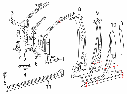 2014 Toyota Yaris Center Pillar & Rocker, Hinge Pillar Inner Center Pillar Diagram for 61042-52100