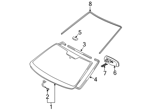 2005 Toyota Sienna Windshield Glass, Reveal Moldings Reveal Molding Diagram for 75531-AE010