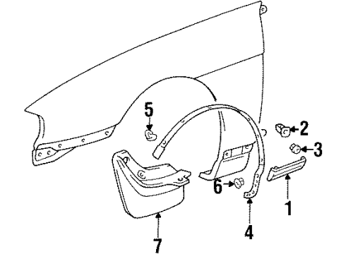 1995 Lexus SC400 Exterior Trim - Fender Moulding, Front Fender, Lower Rear LH Diagram for 75618-24020-01
