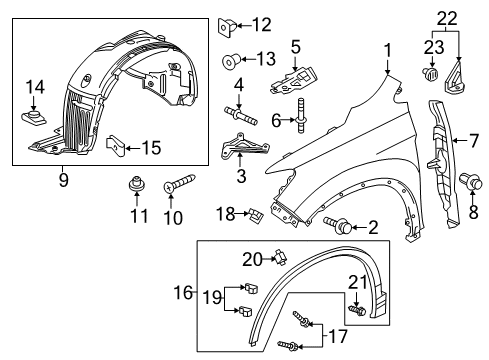 2017 Honda Pilot Fender & Components, Exterior Trim Fender, Left Front (Inner) Diagram for 74151-TG7-A00