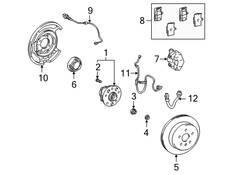 2006 Lexus LS430 Brake Components Sensor, Speed, Rear LH Diagram for 89546-50050