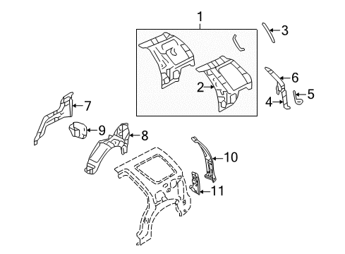 2004 Lincoln Aviator Inner Structure - Quarter Panel Inner Wheelhouse Diagram for 1L2Z-7827886-BA