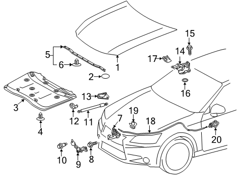 2016 Lexus GS350 Hood & Components Hood Support Assembly, Right Diagram for 53440-0W251