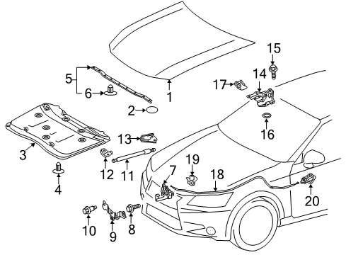 2016 Lexus GS350 Hood & Components Bracket, Hood Stay Diagram for 53336-30060