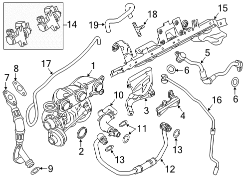 2011 BMW 740i Turbocharger Line, Feed, Cooling, Turbocharger Diagram for 11537558901