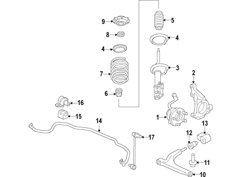 2017 Chevrolet Cruze Front Suspension Components, Lower Control Arm, Stabilizer Bar Front Suspension Strut Assembly Diagram for 39040193