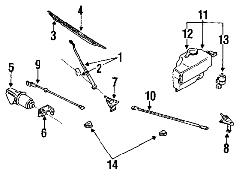 1993 Nissan D21 Wiper & Washer Components Windshield Wiper Arm Assembly Diagram for 28880-01G63