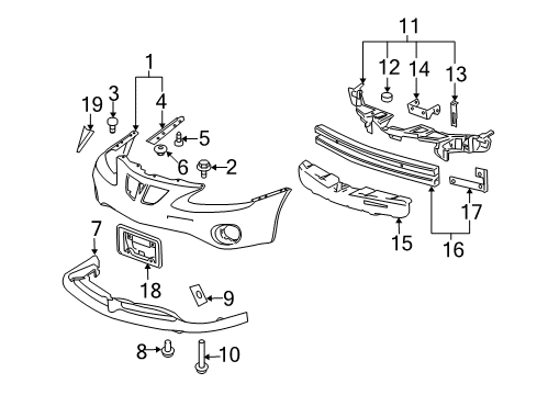 2006 Pontiac Grand Prix Front Bumper Support Retainer Diagram for 10363260