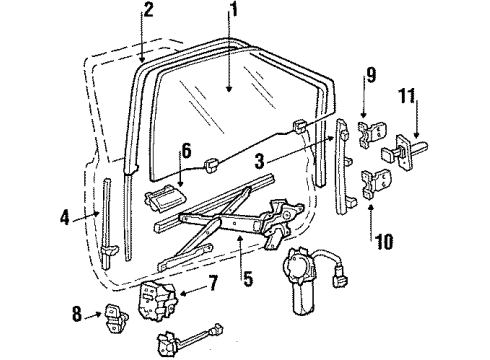 1989 Acura Integra Front Door - Glass & Hardware Regulator, Right Front Door Diagram for 75310-SD2-003