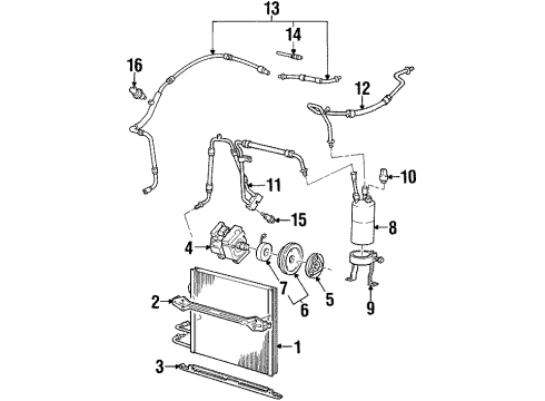 1995 Ford Contour A/C Condenser, Compressor & Lines Refrigerant Hose Diagram for F5RZ-19D734-AA