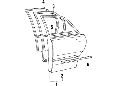 1997 Hyundai Sonata Rear Door & Components, Exterior Trim Moulding Assembly-Rear Door Waist Line, RH Diagram for 87732-34510