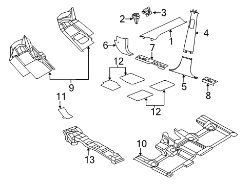 2013 Jeep Grand Cherokee Interior Trim - Pillars, Rocker & Floor Panel-A Pillar Diagram for 1GG51HL1AE