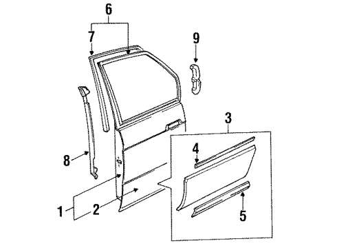 1992 Lexus LS400 Rear Door Moulding, Rear Door Outside, Lower LH Diagram for 75746-50011