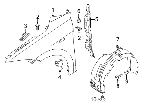 2019 Hyundai Elantra Fender & Components Front Wheel Guard Assembly, Right Diagram for 86812-F3500