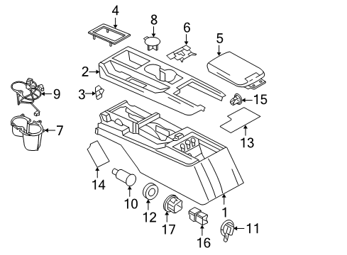 2005 Ford Mustang Center Console Console Assembly Diagram for 5R3Z-63045A36-AAC