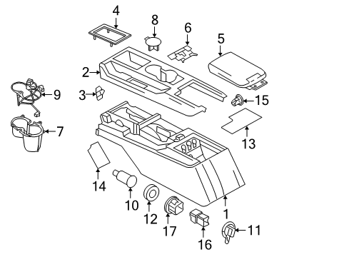 2009 Ford Mustang Center Console Console Assembly Cover Diagram for 4R3Z-6304752-AAA