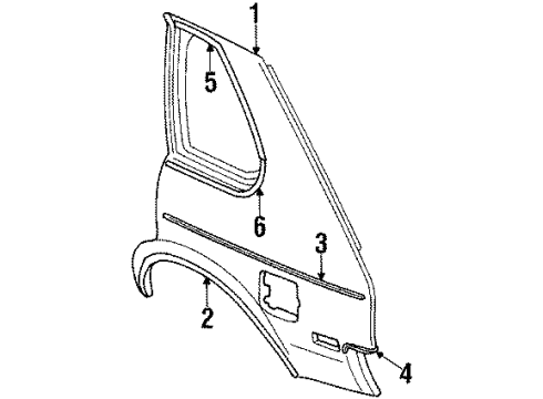 1985 Chevrolet Chevette Quarter Panel & Components Molding, Front Fender Side Diagram for 12308751