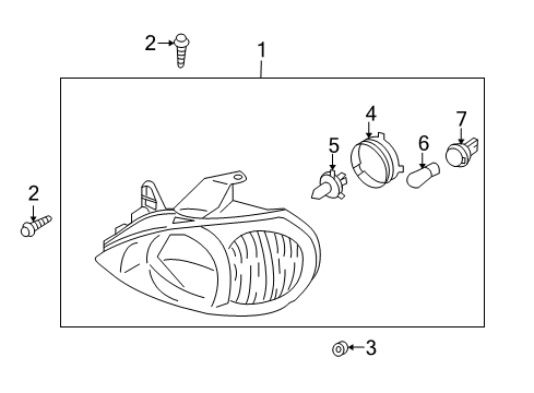 2004 Kia Rio Bulbs Driver Side Headlight Assembly Diagram for 92101FD030