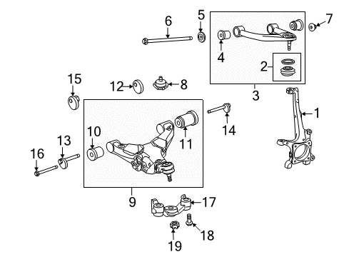 2016 Toyota Sequoia Front Suspension Components, Lower Control Arm, Upper Control Arm, Ride Control, Stabilizer Bar Knuckle Diagram for 43211-0C020