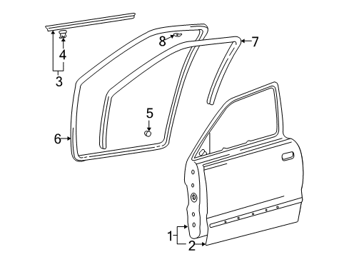 2004 Hyundai Accent Front Door Weatherstrip Assembly-Front Door Side RH Diagram for 82140-25000