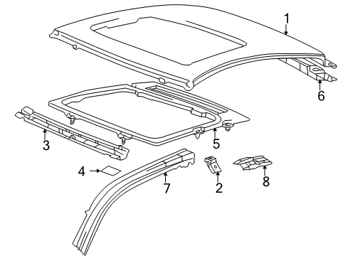 2005 Toyota Celica Roof & Components Rear Header Diagram for 63105-20110