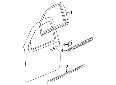 2011 Cadillac Escalade EXT Exterior Trim - Front Door Reveal Molding Diagram for 20972288