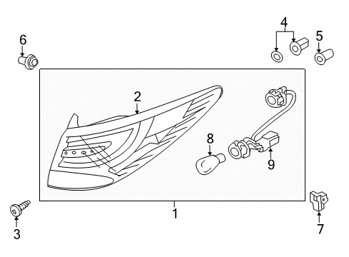 2014 Hyundai Tucson Tail Lamps LED Taillight Assembly Rear Right Hand Diagram for 92402-2S520