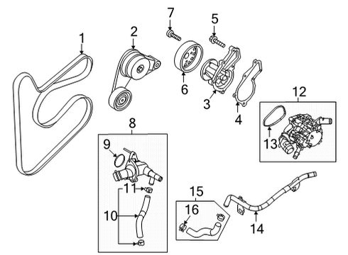 2022 Hyundai Kona Water Pump, Belts & Pulleys Tensioner Assembly Diagram for 25281-2J001