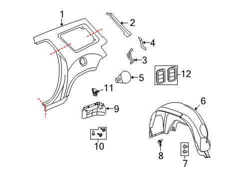 2007 Saturn Outlook Quarter Panel & Components Wheelhouse Liner Diagram for 25858926