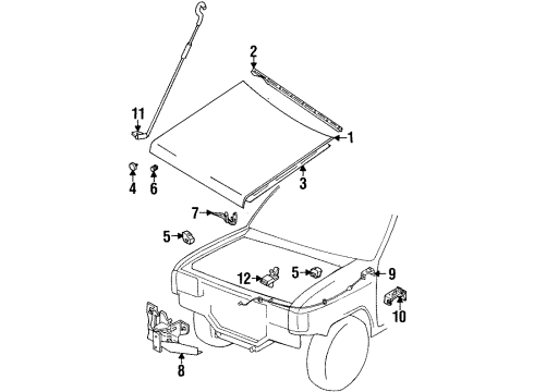 1993 Isuzu Trooper Hood & Components Rubber, Engine Hood Diagram for 8-97803-631-1