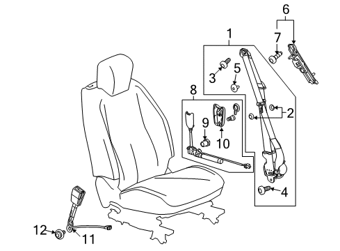 2010 GMC Terrain Front Seat Belts Buckle Nut Diagram for 11561963