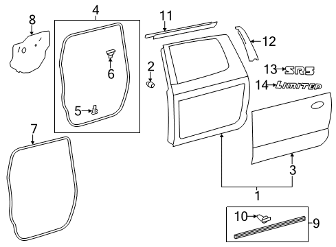 2014 Toyota Tundra Rear Door & Components, Exterior Trim Surround Weatherstrip Diagram for 67872-0C050