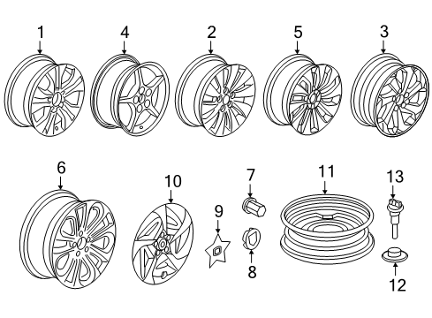 2014 Honda Accord Wheels Cap Assembly, Passenger Side Aluminum Wheel Center Diagram for 44732-T3V-A00