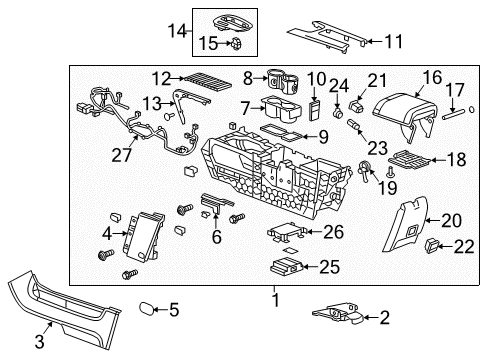 2013 Chevrolet Malibu Center Console Console Asm-Front Floor *Cocoa Diagram for 22941121