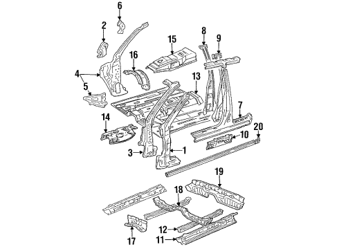 1992 Toyota Camry Center Pillar & Rocker, Hinge Pillar, Exterior Trim, Floor Insulator, Front Floor Heat, NO.1 Diagram for 58152-33010