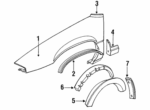 1993 Pontiac Grand Prix Fender & Components, Exterior Trim Molding Kit, Front Fender Front Diagram for 88892122