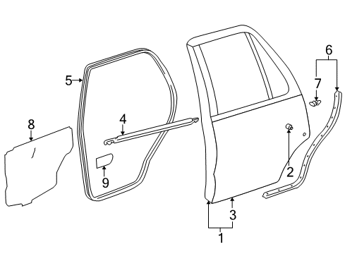 1997 Toyota 4Runner Rear Door Weatherstrip, Rear Door, LH Diagram for 67872-35030