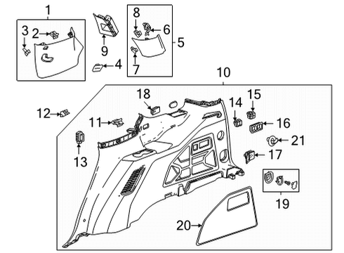 2021 Cadillac Escalade Interior Trim - Quarter Panels Corner Trim Clip Diagram for 11548496