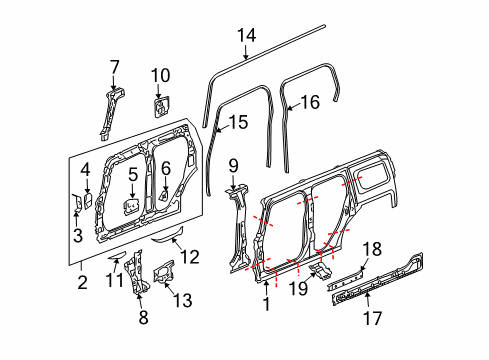 2007 Hummer H3 Uniside Inner Uniside Upper Bracket Diagram for 97246682