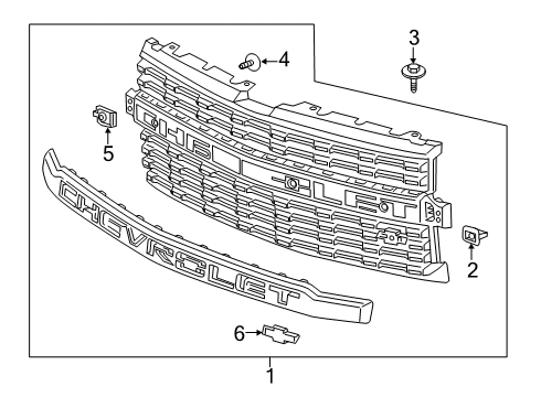 2020 Chevrolet Silverado 1500 Grille & Components Grille Diagram for 84453563