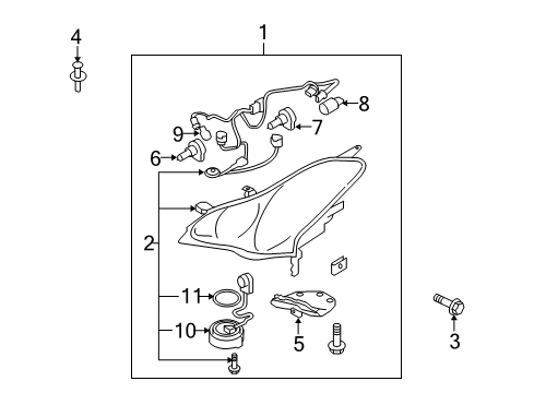 2010 Infiniti EX35 Headlamps Headlamp Housing Assembly, Right Diagram for 26025-1BA3B