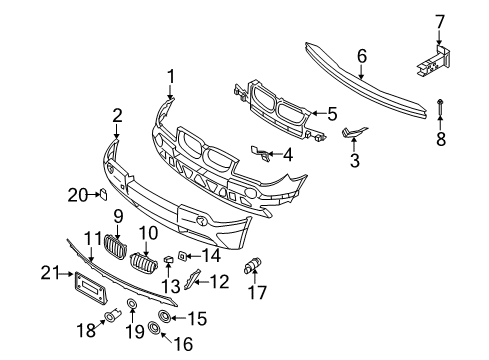 2006 BMW X3 Front Bumper Grille, Front, Left Diagram for 51133414903