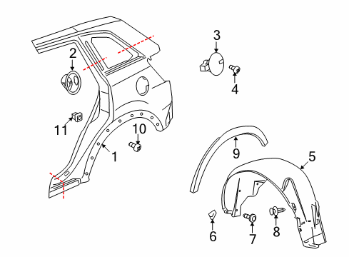 2008 Saturn Vue Quarter Panel & Components, Exterior Trim Liner Asm-Rear Wheelhouse Panel Diagram for 25858109