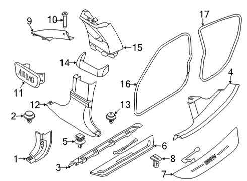 2022 BMW M8 Gran Coupe Interior Trim - Pillars COVER, B-COLUMN UPPER LEFT Diagram for 51435A0DB51