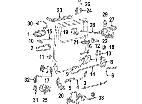 1997 Oldsmobile Silhouette Sliding Door Rear Side Door Lock Assembly Rear Diagram for 10347140