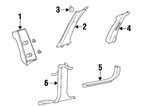 1996 Ford Taurus Interior Trim - Pillars, Rocker & Floor Windshield Pillar Trim Diagram for F6DZ-5403598-D