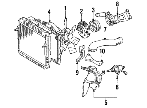 1991 Toyota Land Cruiser Cooling System, Radiator, Water Pump, Cooling Fan Motor, Cooling Fan Diagram for 16363-61020